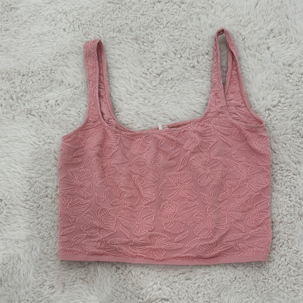 Pink Floral Textured Crop Top Anthropologie